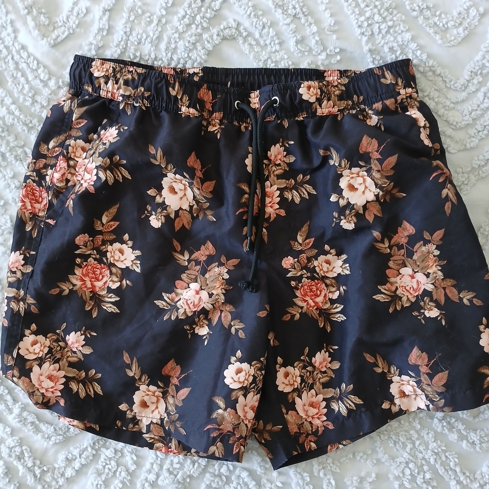 Forever 21 Black Shorts with Pink Floral Design